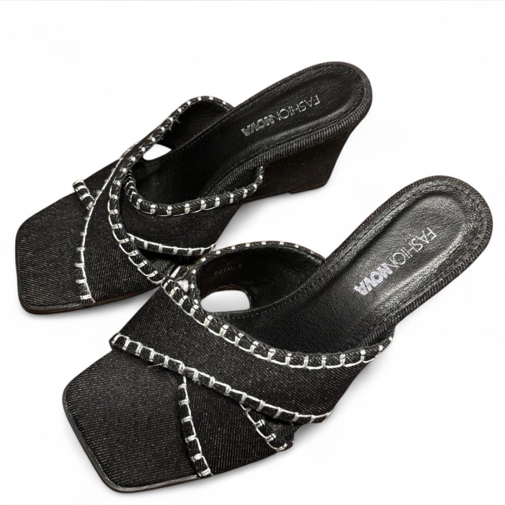 Fashion Nova Black and White Wedge Shoes